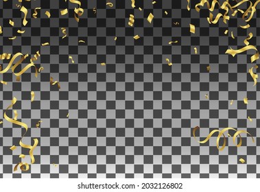 Gold Sequin Anniversary Transparent Background. Vector Dot Backdrop. Yellow Shine Effect Postcard. Glow Glamour Illustration.