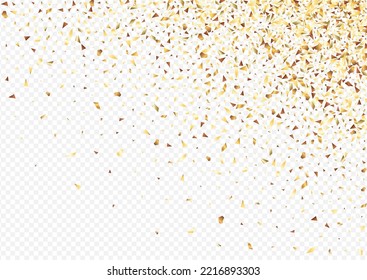 Gold Sequin Art Transparent Background. Shiny Sequins Texture. Yellow Splash Happy Postcard. Rain Glamour Pattern.