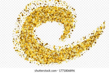 Gold Sequin Bright Transparent Background. Isolated Confetti Backdrop. Yellow Sparkle Light Illustration. Round Golden Pattern.