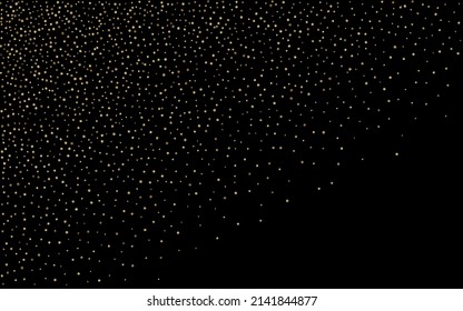 Gold Sequin Bright Vector Black Background. Abstract Rain Background. Golden Dot Modern Postcard. Circle Falling Texture.