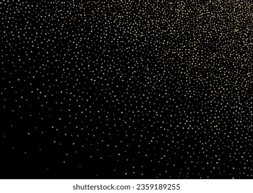 Gold Sequin Bright Vector Black Background. Light Dust Design. Shiny Sparkle Falling Illustration. Polka Luxury Pattern.