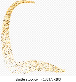 Gold Sequin Falling Transparent Background. Happy Splash Backdrop. Yellow Confetti Christmas Illustration. Circle Transparent Invitation.