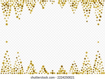 Gold Sequin Glamour Vector Transparent Background. Isolated Polka Background. Shiny Circle Happy Banner. Glow Bridal Invitation.