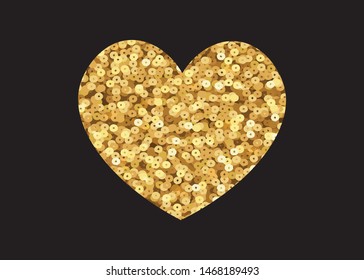 Gold Sequin Heart Ornament, Vector Design