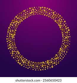 Gold Sequin Isolated Vector Purple Background. Abstract Glow Illustration. Golden Round Christmas Background. Circle Art Invitation.