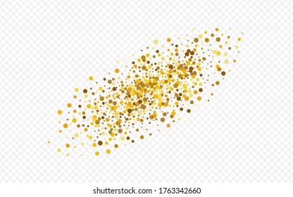 Gold Sequin Light Transparent Background. Anniversary Circle Backdrop. Golden Splash Shiny Pattern. Sparkle Paper Background.