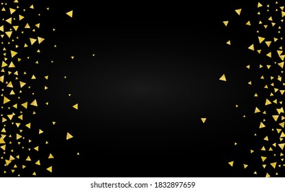 Gold Sequin Modern Black Background. Bridal Triangle Invitation. Yellow Dust Vector Backdrop. Shine Golden Banner.