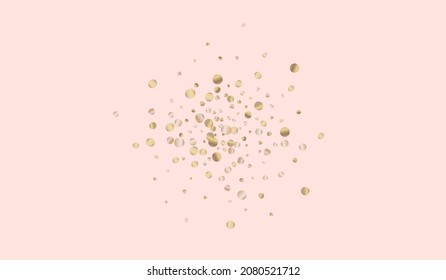 Gold Sequin Rich Pink Background. Light Round Illustration. Golden Rain Art Banner. Dot Modern Card.