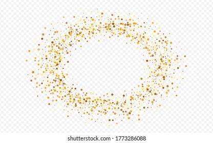 Gold Sequin Shiny Transparent Background. Isolated Dot Texture. Golden Sparkle Light Banner. Confetti Vector Postcard.