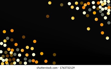 Gold Sequin Vector Black Background. Festive Dot Wallpaper. Golden Sparkle Paper Backdrop. Shine Bridal Background.