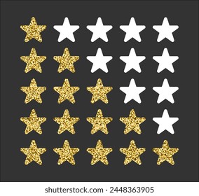 Gold sequined rating stars. Infographics icon for web site, social media groups design, mobile apps. Vector