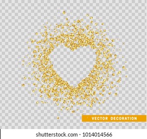 Gold sequins background. Heart Vector illustration with transparency effect