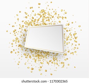 Gold sequins background. Paper white bubble for text.