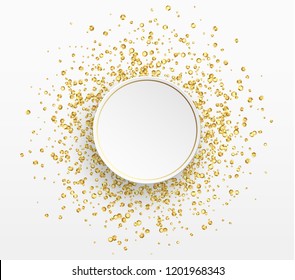 Gold sequins background. Paper white bubble for text.