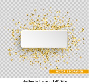El oro secuestra el fondo. Burbuja blanca de papel para texto. Ilustración vectorial con efecto de transparencia