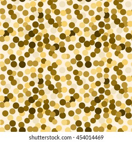 Gold sequins confetti laying on the floor vector background for cards. Stylish monochrome gold glitter dot circles top view.