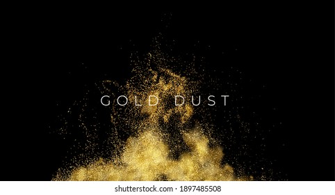 Gold sequins glitter dust isolated on black background. Vector illustration EPS10