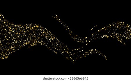 El oro secuestra el polvo de brillo aislado en el fondo negro. Ilustración vectorial.