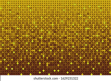 Gold sequins, glitters, sparkles, paillettes, mosaic background template. Abstract luxury halftone vector creative backdrop. Golden glitter rounds with gradient trendy. Shiny dots glitter texture. svg