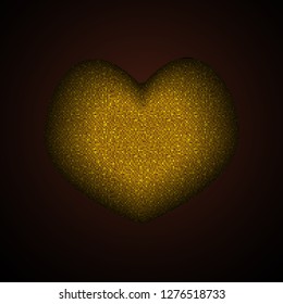 Gold sequins heart, element romantic style. Sparkle, sequin, glitter for Valentines day banner, background, card poster. Bright texture foil dots. Glisten, luxurious heart symbol Valentine.