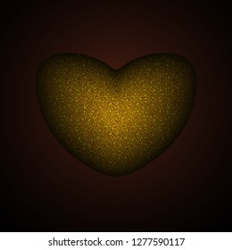 Gold sequins heart, element romantic style. Sparkle, sequin, glitter for Valentines day banner, background, card poster. Bright texture foil dots. Glisten, luxurious heart symbol Valentine.