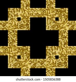 Gold Sequins Luxury Seamless Pattern with Squares . Holiday Background