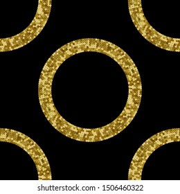 Gold Sequins Luxury Seamless Pattern with Circles . Holiday Background