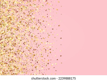 Gold Sequins Luxury Vector Pink Background. Happy Glitter Texture. Golden Foil Light Design. Tinsel Holiday Banner.