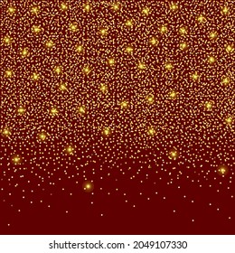Gold sequins on a red background. Luminous elements