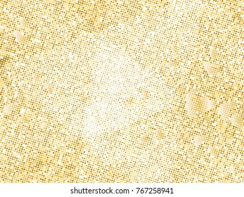 Gold sequins texture. Abstract halftone background. Vector golden pattern of round elements.