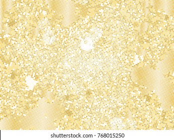 Gold sequins texture. Abstract halftone background. Vector golden pattern of round elements.