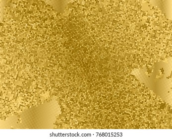 Gold sequins texture. Abstract halftone background. Vector golden pattern of round elements.