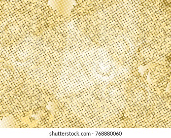 Gold sequins texture. Abstract halftone background. Vector golden pattern of round elements.