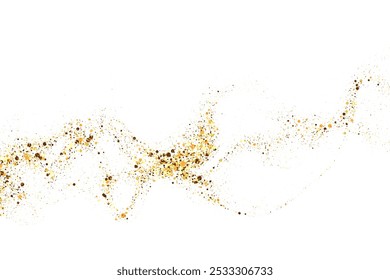 Textura de lentejuelas doradas sobre fondo blanco. Partículas Abstractas de color dorado, explosión de lentejuelas confeti.