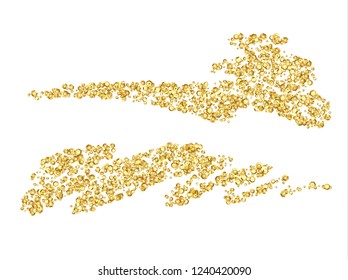 Gold sequins texture realistic design isolated on white background, golden glitter