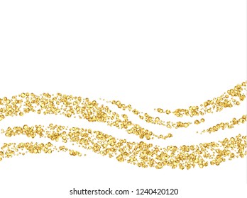 Gold sequins texture realistic design isolated on white background, golden glitter