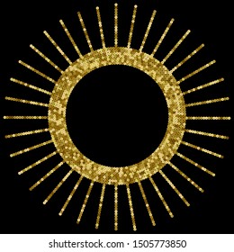 Gold Sequins Vector Luxury Round Frame. Holiday Background