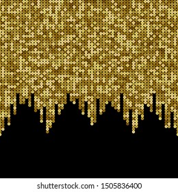 Gold Sequins Vector Luxury Seamless Border. Holiday Background