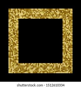 Gold Sequins Vector Luxury Squared Frame. Holiday Background