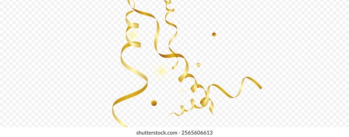 Gold Serpentine Anniversary Vector Panoramic Transparent Background. Celebration Star Invitation. Spiral Carnival Illustration. Yellow Abstract Plant.