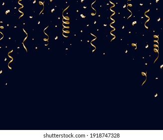 Gold Serpentine With Confetti And Black Background , Vector Illustration