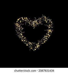 Gold Serpentine Isolated Vector Black Background. Shiny Confetti Branch. Spiral Decoration Poster. Golden Abstract Template.