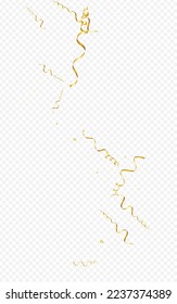 Gold Serpentine Paper Vector Transparent Background. Shiny Spiral Branch. Confetti Flying Poster. Golden Fun Template.