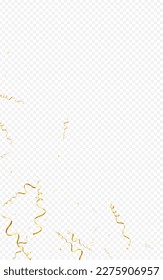 Gold Serpentine Party Vector Transparent Background. Celebration Ribbon Illustration. Confetti Flying Plant. Luxury Fun Template.