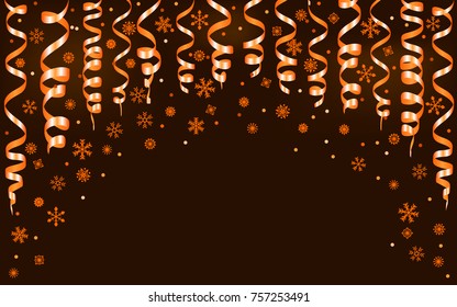 gold serpentine and snowflakes. vector background. greeting card
