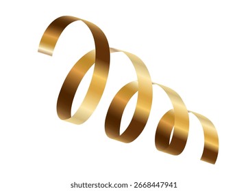 Fondo de Vector de cinta de serpentina dorada. Decoración de espiral de papel de celebración dorada aislada en blanco para regalo, saludo, diseño festivo.