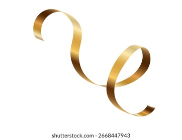 Gold serpentine streamer ribbon vector background. Golden celebration paper spiral decoration isolated on white for gift, greeting, festive design.