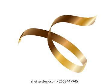 Fundo de vetor de fita de serpentina dourada. Decoração espiral de papel de celebração dourada isolada no branco para presente, saudação, design festivo.