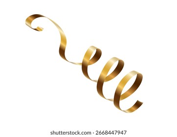 Gold serpentine streamer ribbon vector background. Golden celebration paper spiral decoration isolated on white for gift, greeting, festive design.