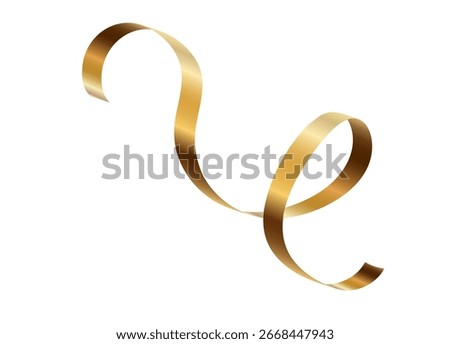 Gold serpentine streamer ribbon vector background. Golden celebration paper spiral decoration isolated on white for gift, greeting, festive design.